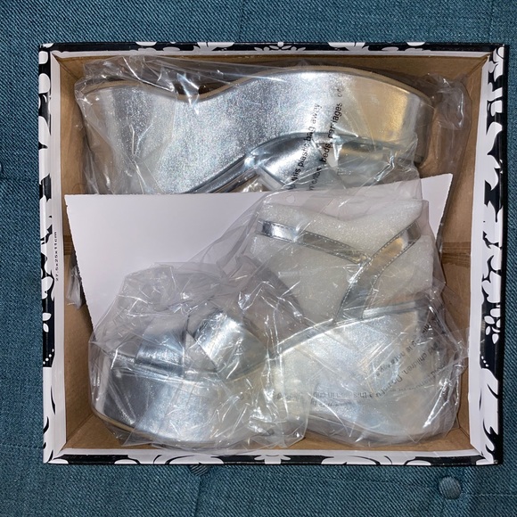 Silver Platform Wedge Sandals - Picture 1 of 8